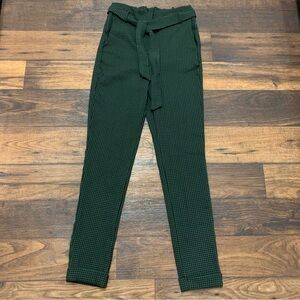 Houndstooth Olive Black Pants Women’s Size S Stretch High Waist Tie Pockets